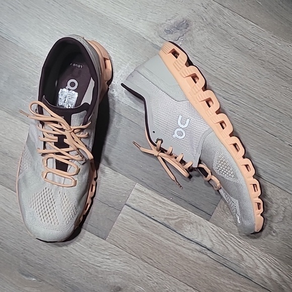 On Cloud X Cloudflyer Sneakers - Cream, Orange and Burgundy Size 11 Women - Picture 2 of 10